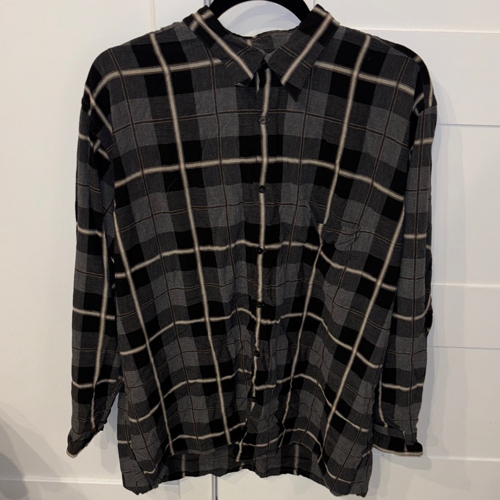 Calvin Klein Gray and Brown Plaid Shirt